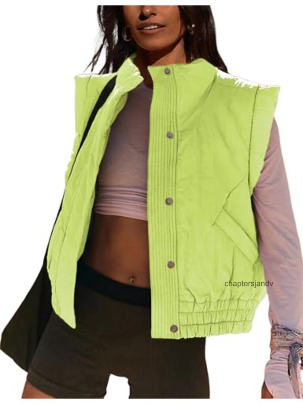 Women's Cropped Puffer Vest Lightweight Quilted Button Down Sleeveless Padded